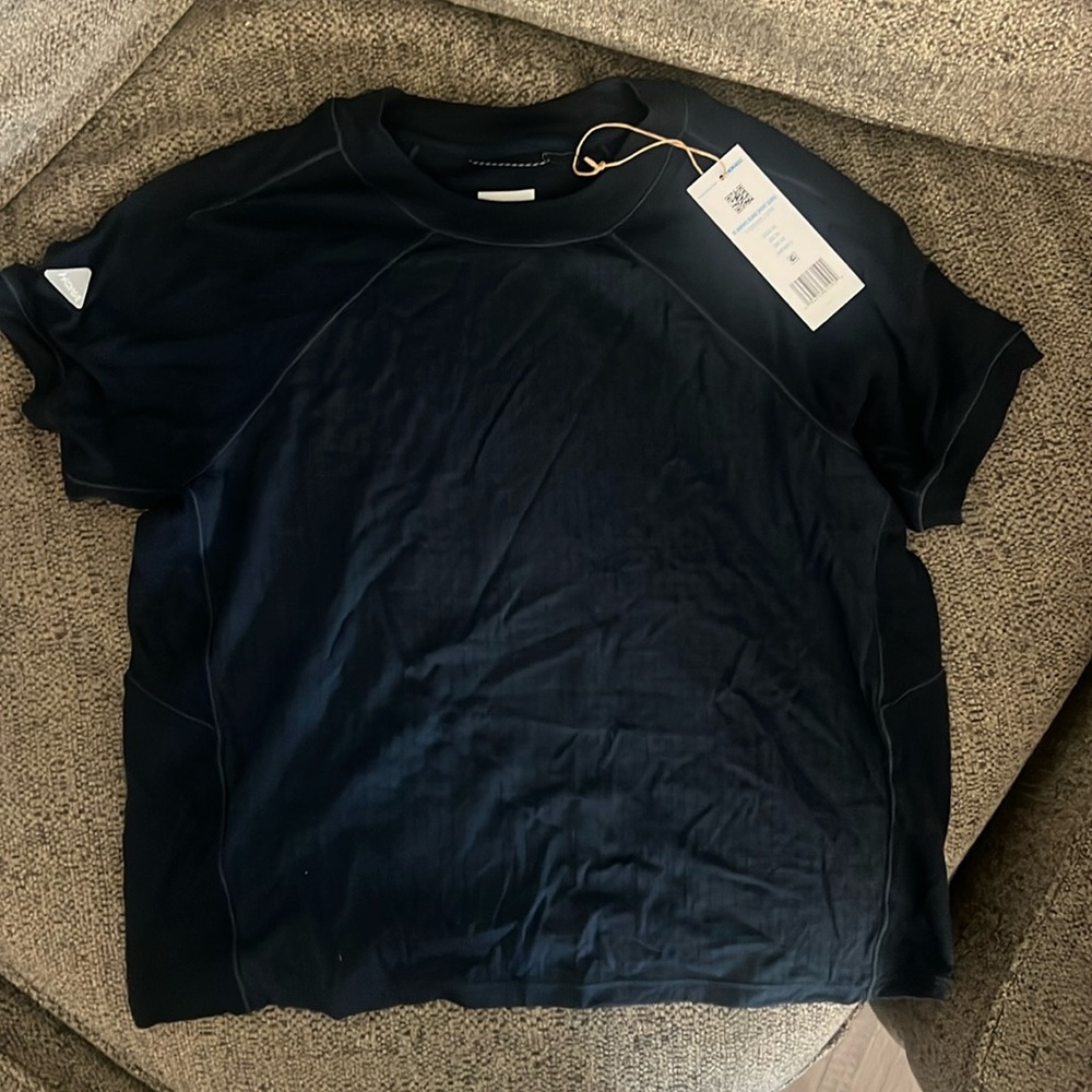 Hoka W Merino Blend Short Sleeve Work Out Tee Navy NWT